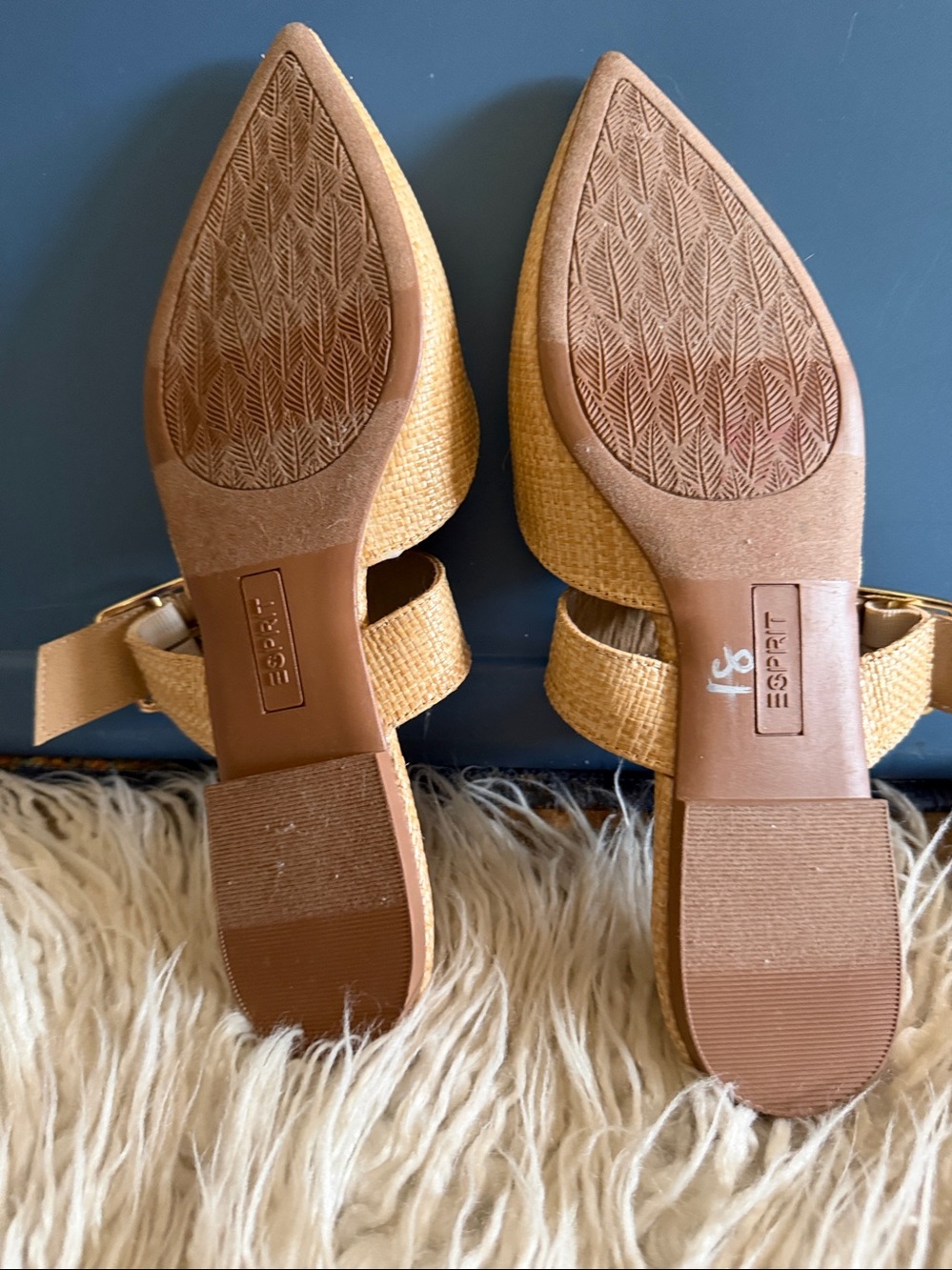 Esprit Tan Woven Pointed-Toe Buckle Mules - Picture 5 of 5